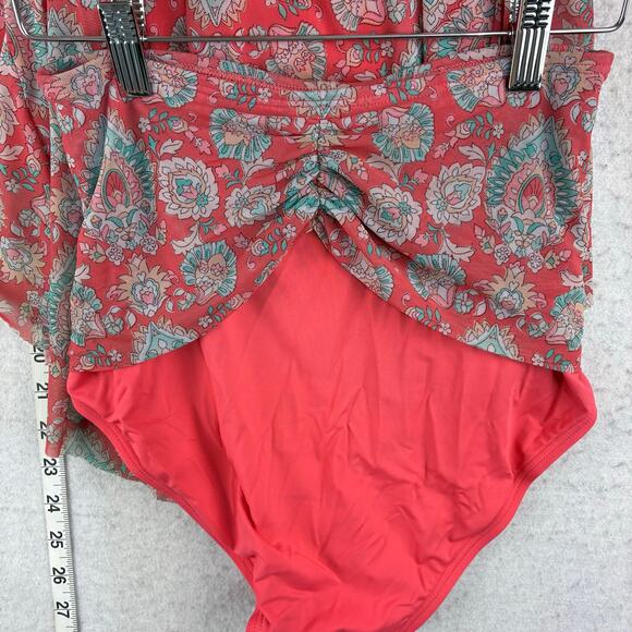 Coco Reef 2 Piece Tankini Top High Waist Bottom Padded 32DD/Small Pink Paisley - Picture 9 of 14